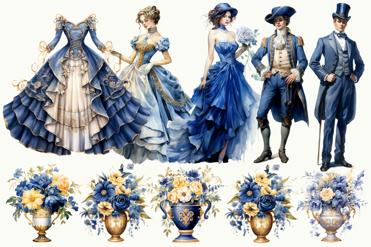 Blue And Gold Victorian Clipart, an Object Illustration by Digital Xpress (Photo 5 of 9)
