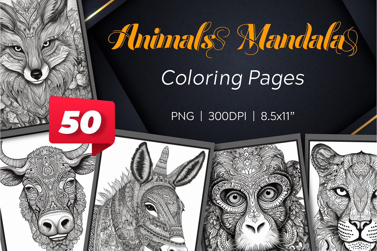 50 Animals Mandala Coloring Pages, a Poster Template by Blue Digital Studio (Photo 1 of 3)