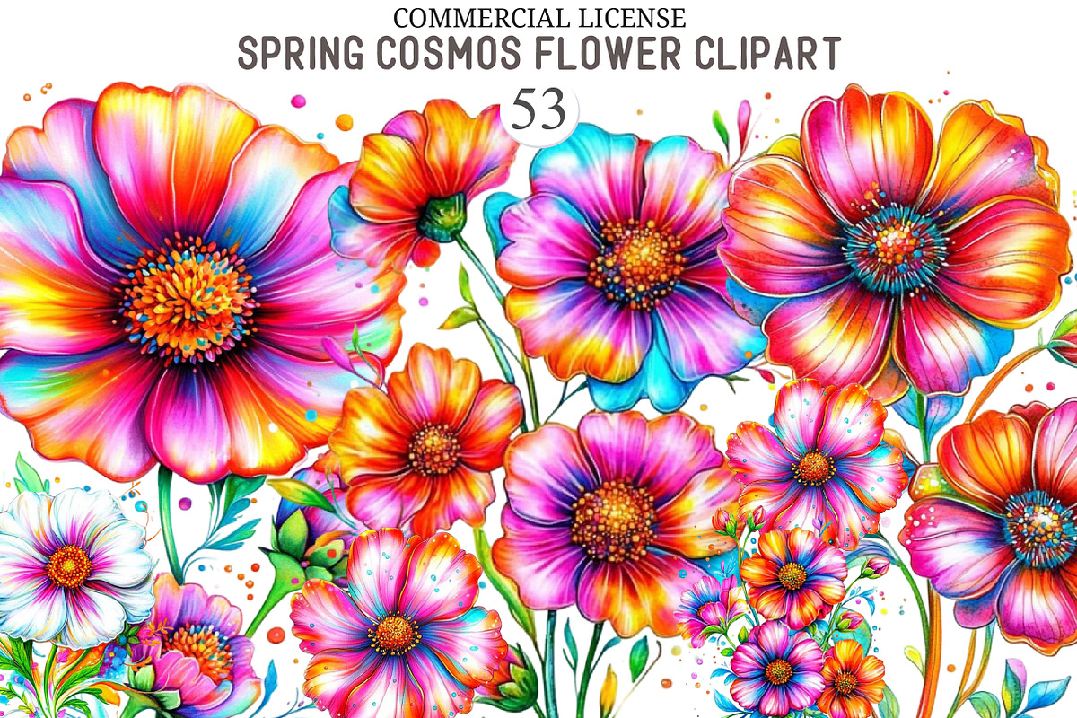 Whimsical Spring Cosmos Flower Clipa, an Illustration by designcity5 (Photo 1 of 5)