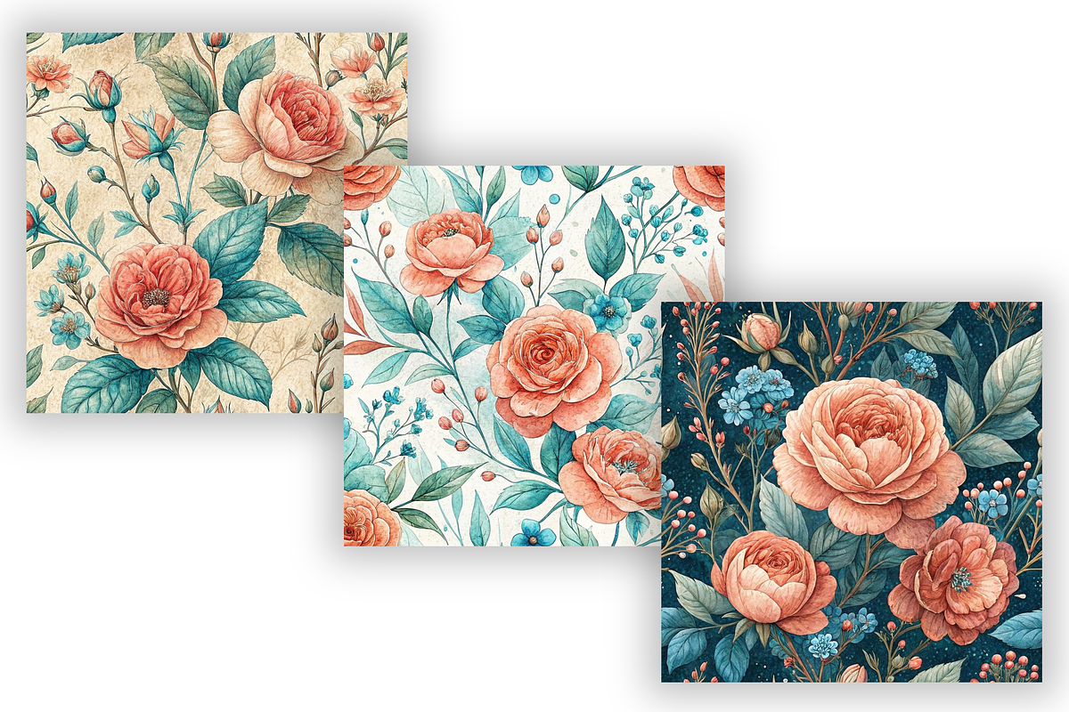 Turquoise Peach Blossom Pattern, a Pattern Graphic by FloridPrintables (Photo 3 of 8)
