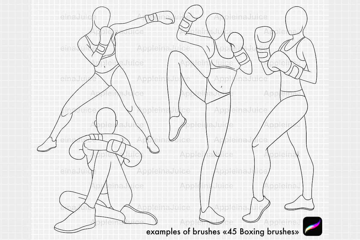 Procreate girl poses boxing brushes, a Brush Add-On by Revabrush