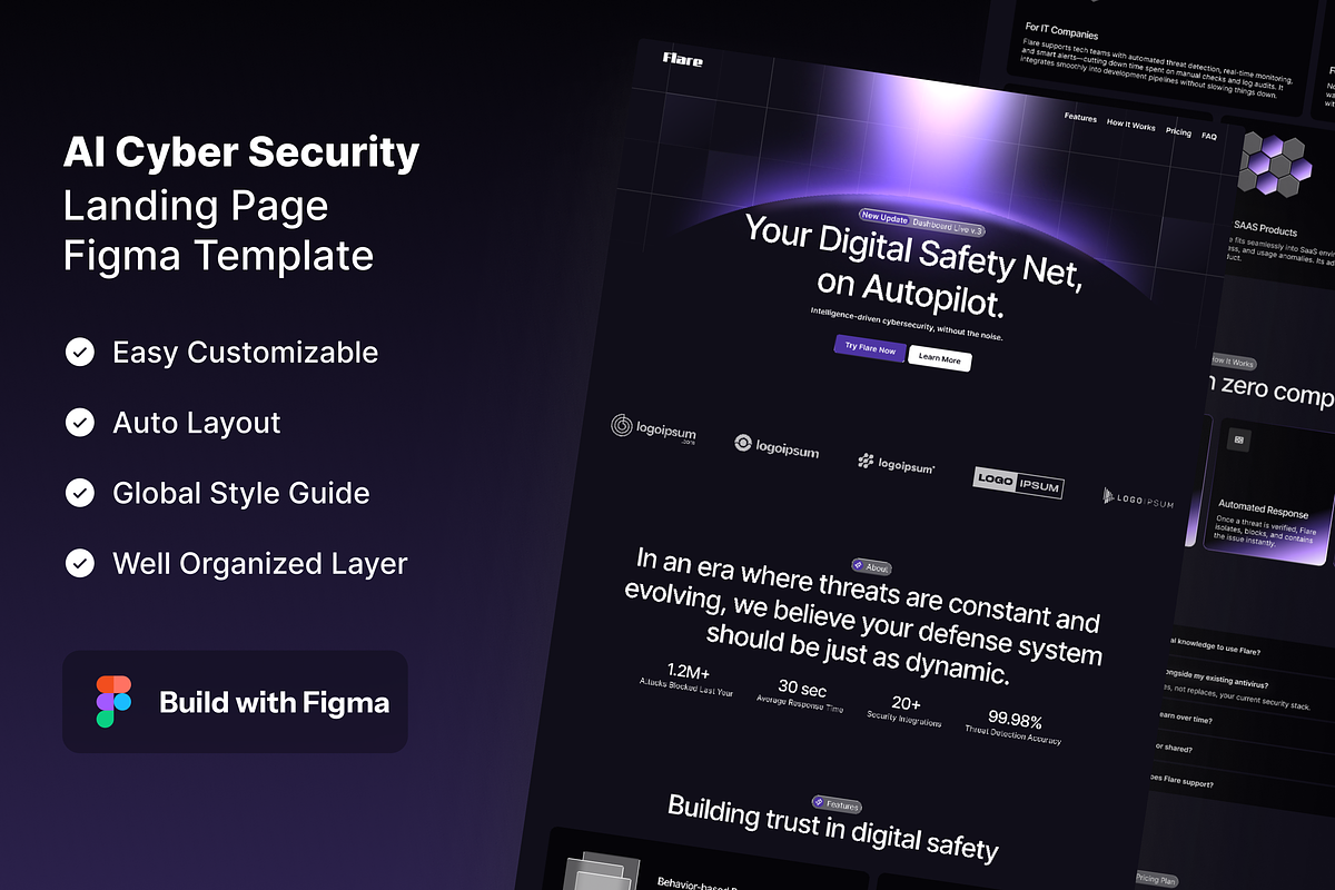 AI Cyber Security Figma Template, a Landing Page Template by Rozepaars Design (Photo 1 of 2)