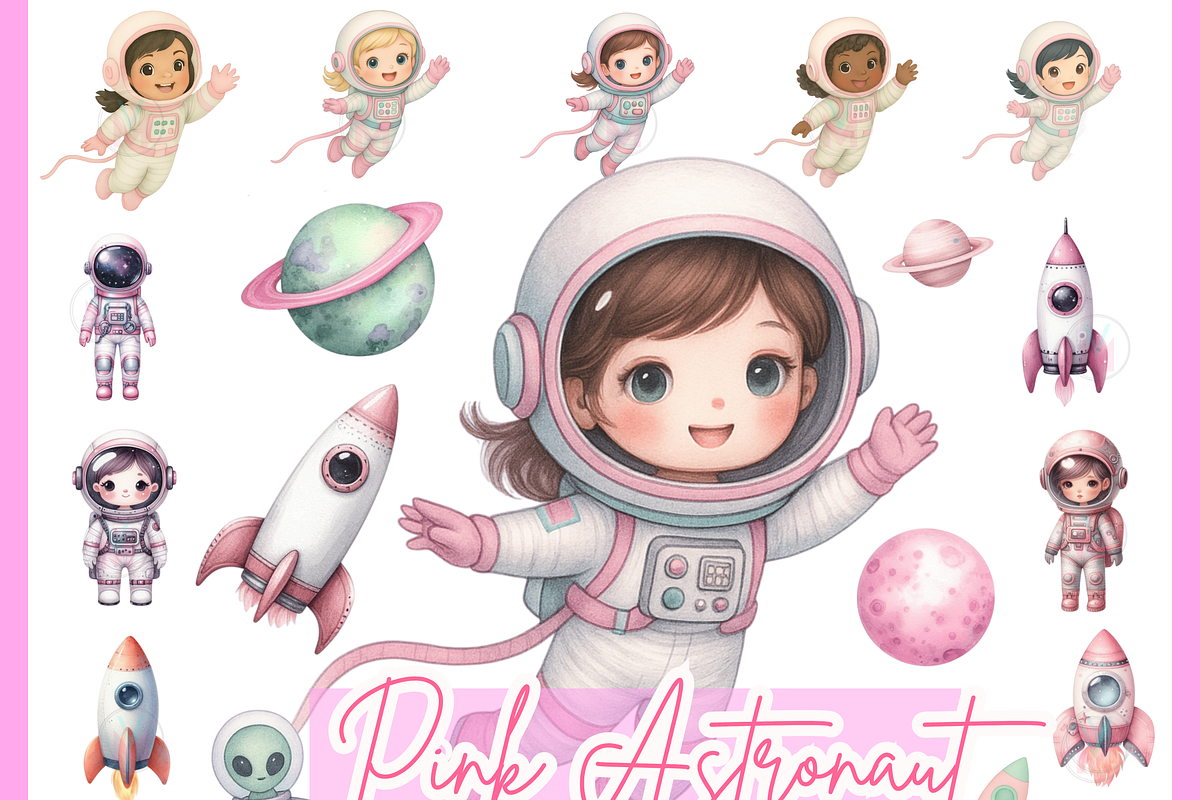 Pink Astronaut Clipart, Space Girl, a Person Illustration by VM PARTYS  BY TAIRUMA (Photo 1 of 10)