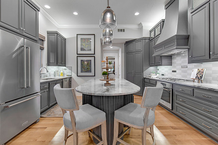 Gray Kitchen and Island, an Architecture Photo by Water Street Photography