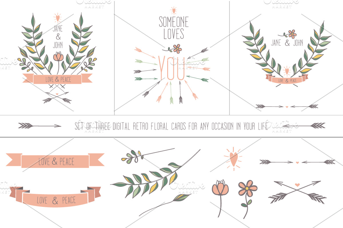 Retro floral cards for any occasion, an Illustration by SmartDesign