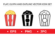 Popcorn Bucket Icon Set Vector, an Outline Icon by Artonix (Thumbnail 1 of 2)