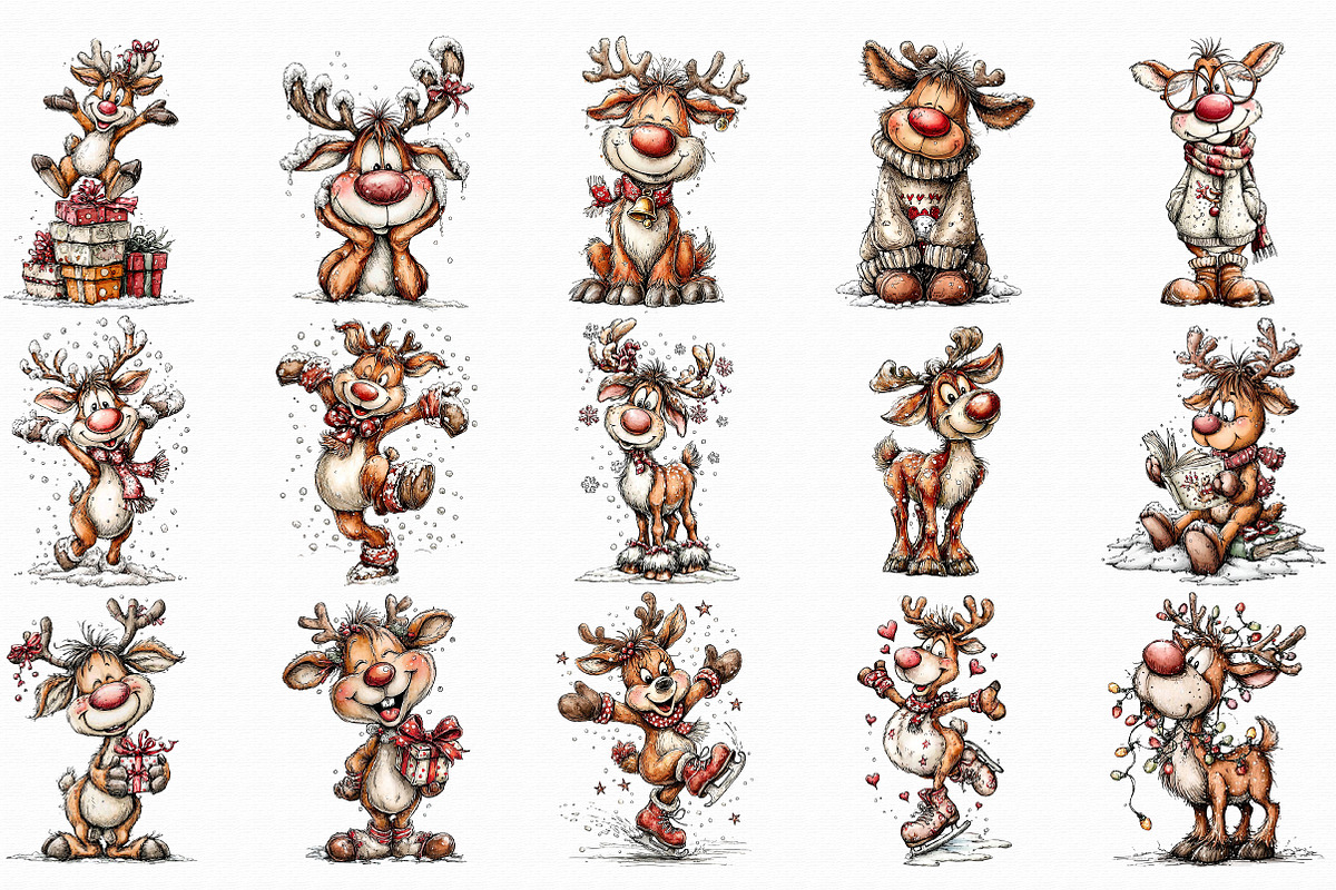 Winter Funny Reindeer Clipart, an Illustration by Libby Wishes (Photo 3 of 5)