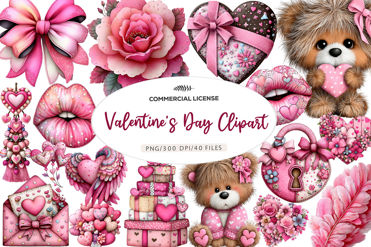 Watercolor Valentine's Day Clipart, an Illustration by CreationArt (Photo 1 of 6)