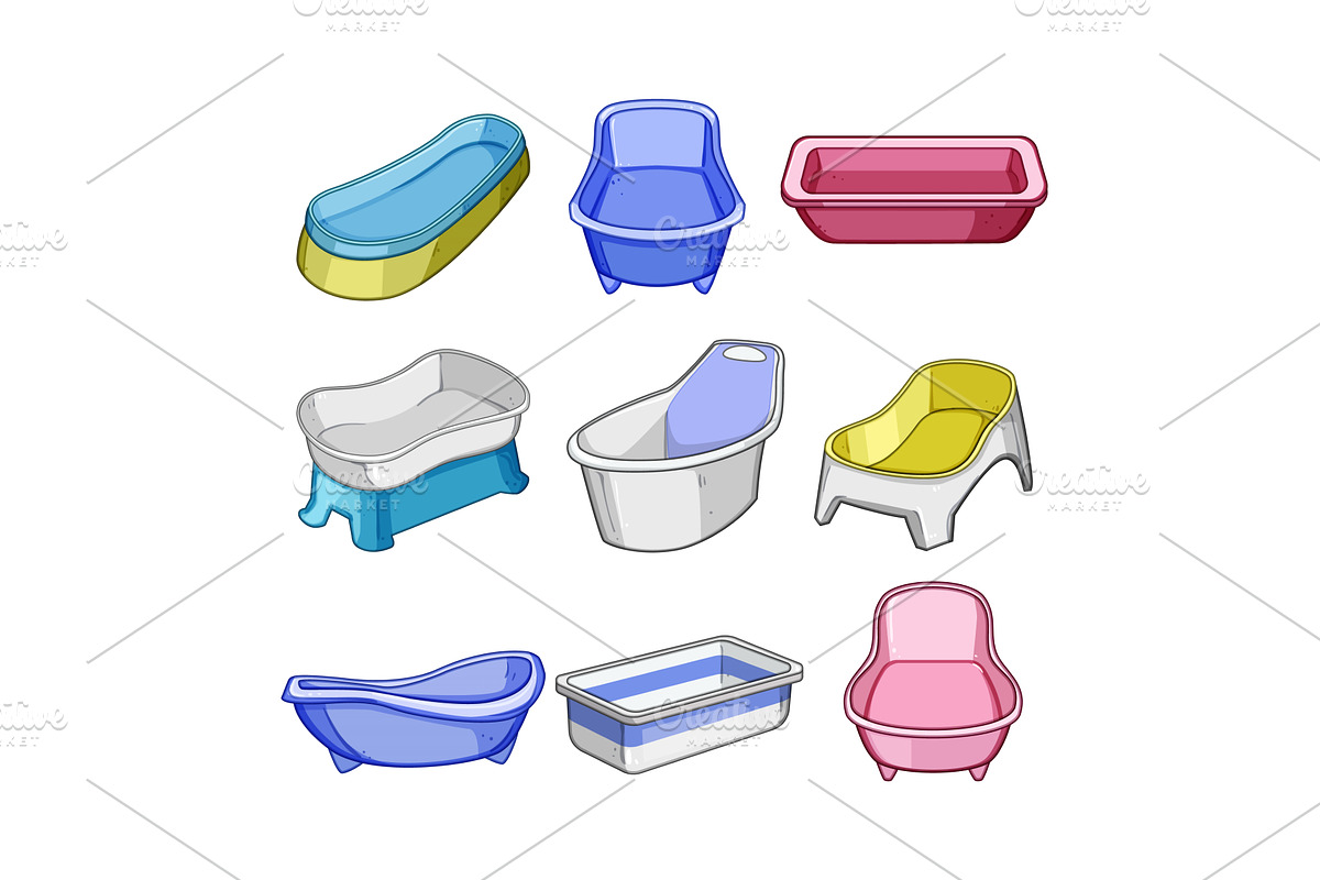 bathtub baby set cartoon vector, an Object Illustration by pikepicture