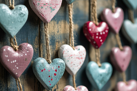 Valentine's Day, Red Hearts on Twine, a Wallpaper Photo by Virgo Studio