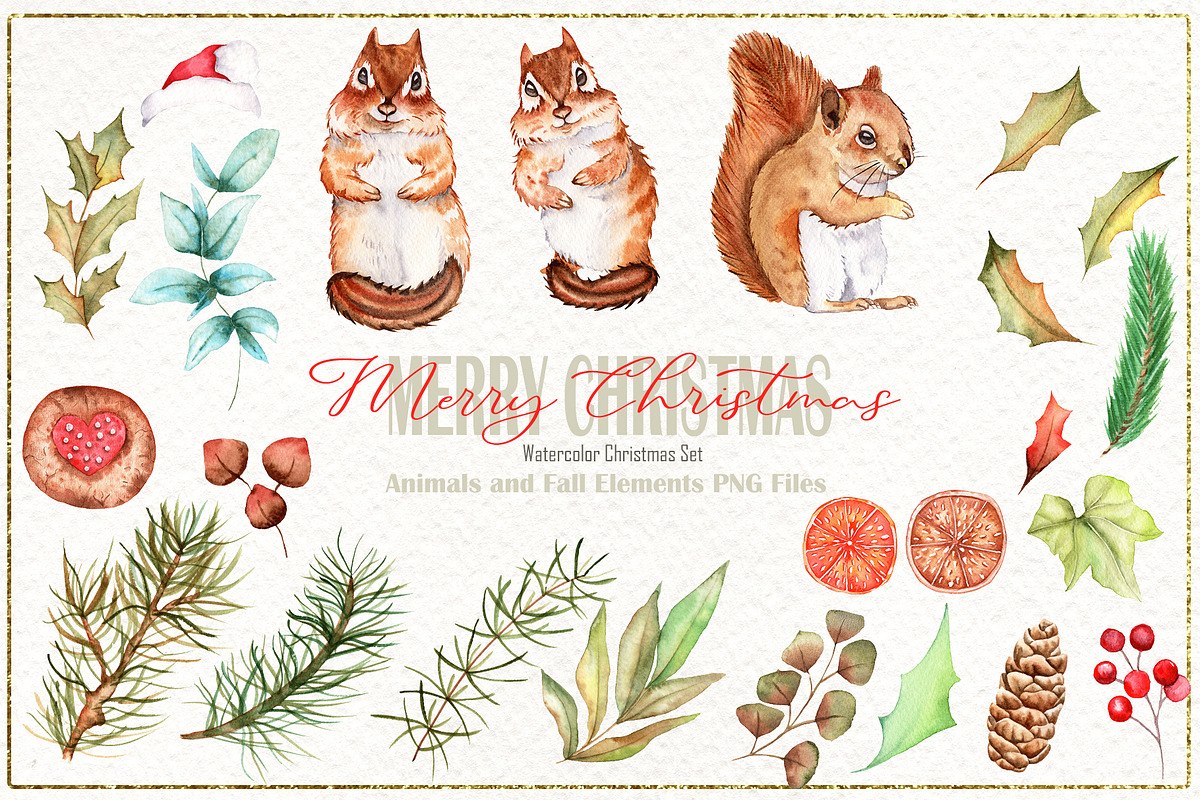 Merry Christmas Watercolor Set, an Illustration by TanataDesign (Photo 4 of 10)