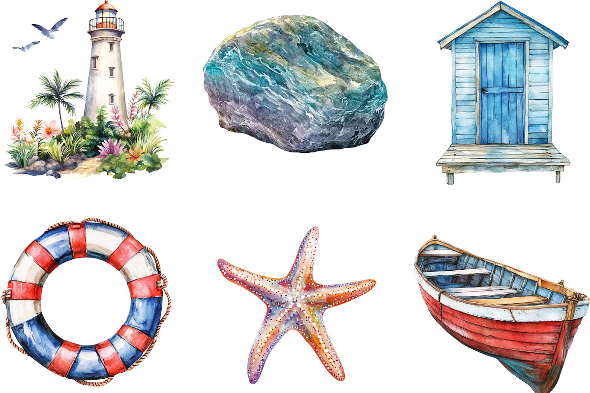 Watercolor Sea Set Clipart, an Illustration by Designking (Photo 5 of 5)