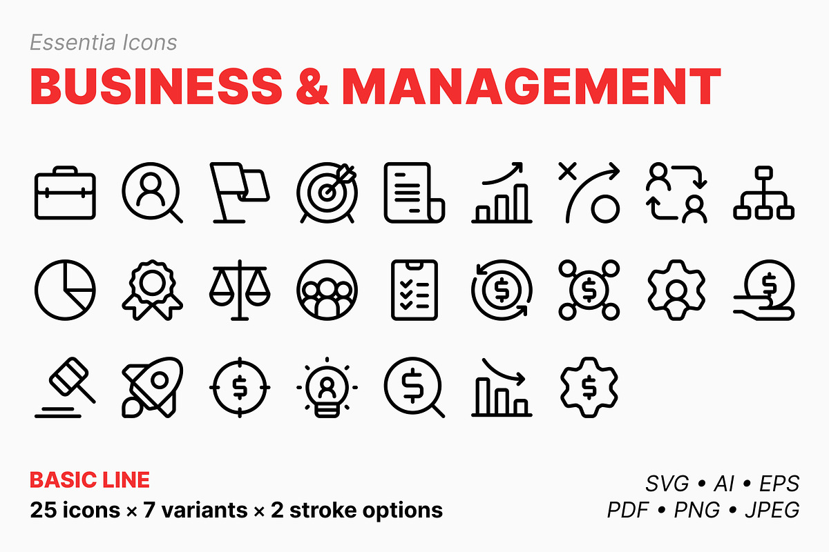 Business & management icons (Line), an Outline Icon by Totto House (Photo 1 of 3)
