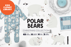 Winter Polar Bear Clipart & Patterns
