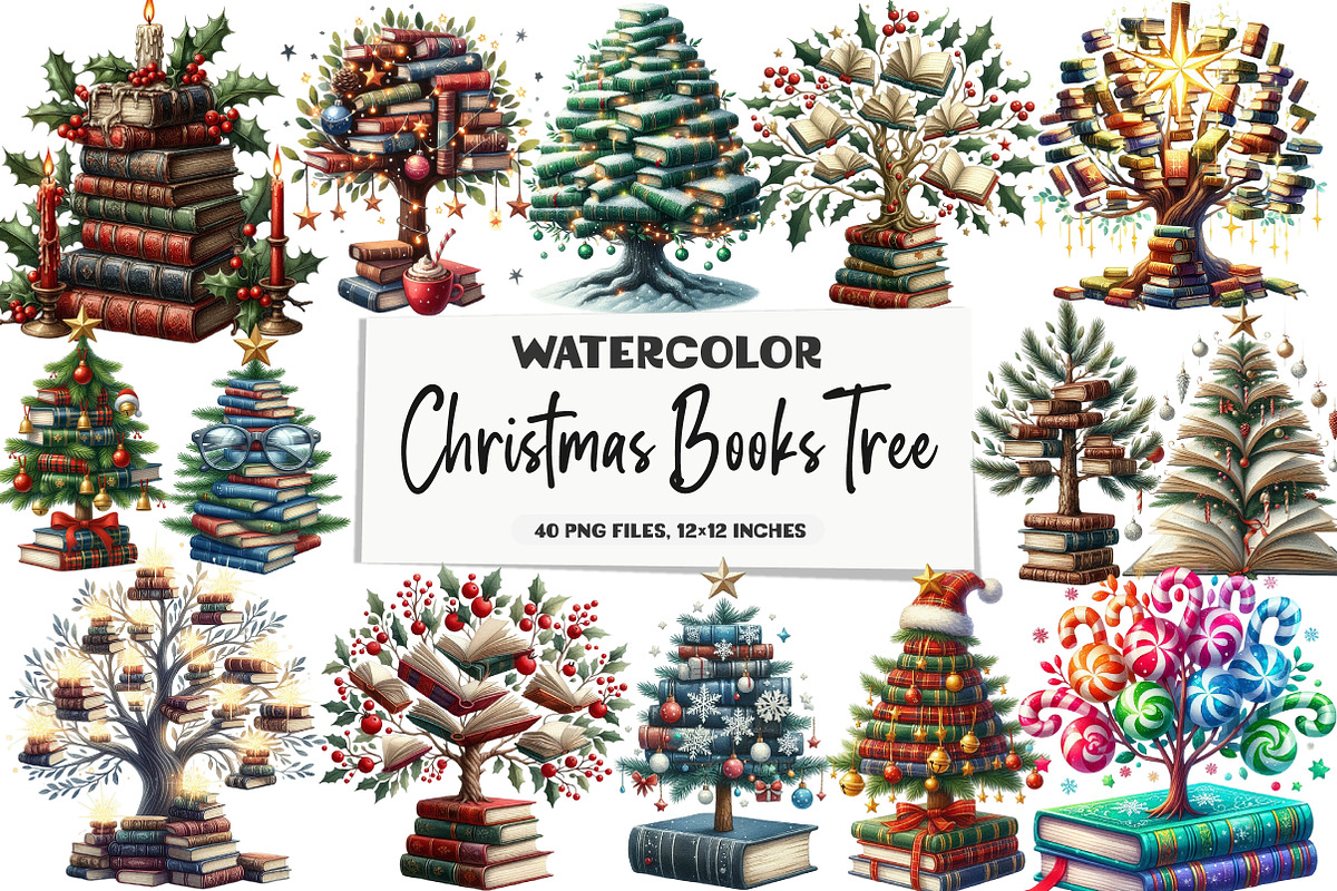 Christmas Books Tree Clipart, an Illustration by DreamArtGraphic (Photo 1 of 6)