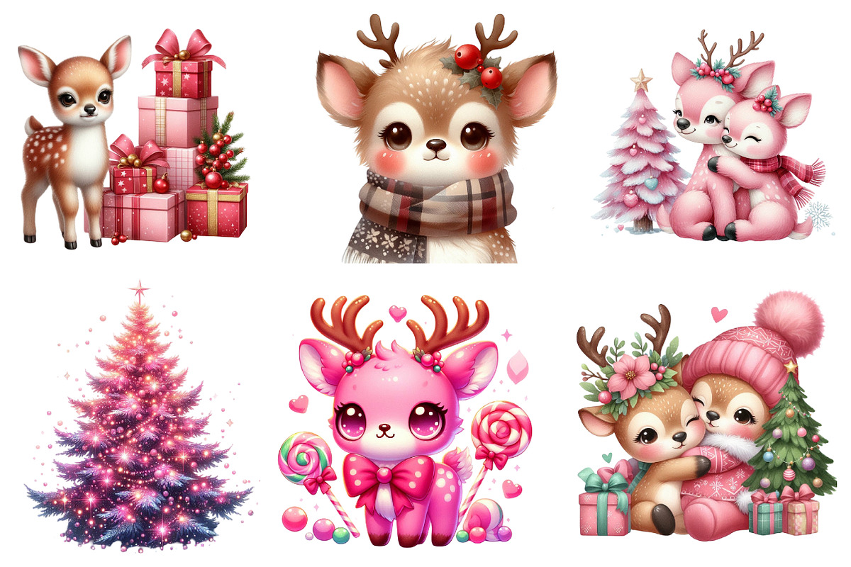 Watercolor Cute Pink Reindeer Clipar, an Illustration by SinaCreation (Photo 3 of 7)