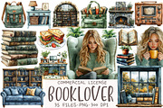 Watercolor Booklover Clipart, an Illustration by OK Design (Thumbnail 1 of 5)