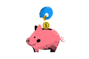 Piggy bank with money coin and hand, a Finance Illustration by Zaie