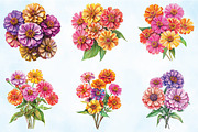 Watercolor Zinnia Flower Clipart, an Illustration by Craft Nest (Thumbnail 2 of 5)