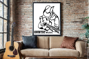 Country Music Cowboy Man With Guitar