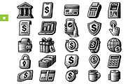 Vintage Finance Banking Icons Set, an Object Graphic by RT Studio (Thumbnail 1 of 4)