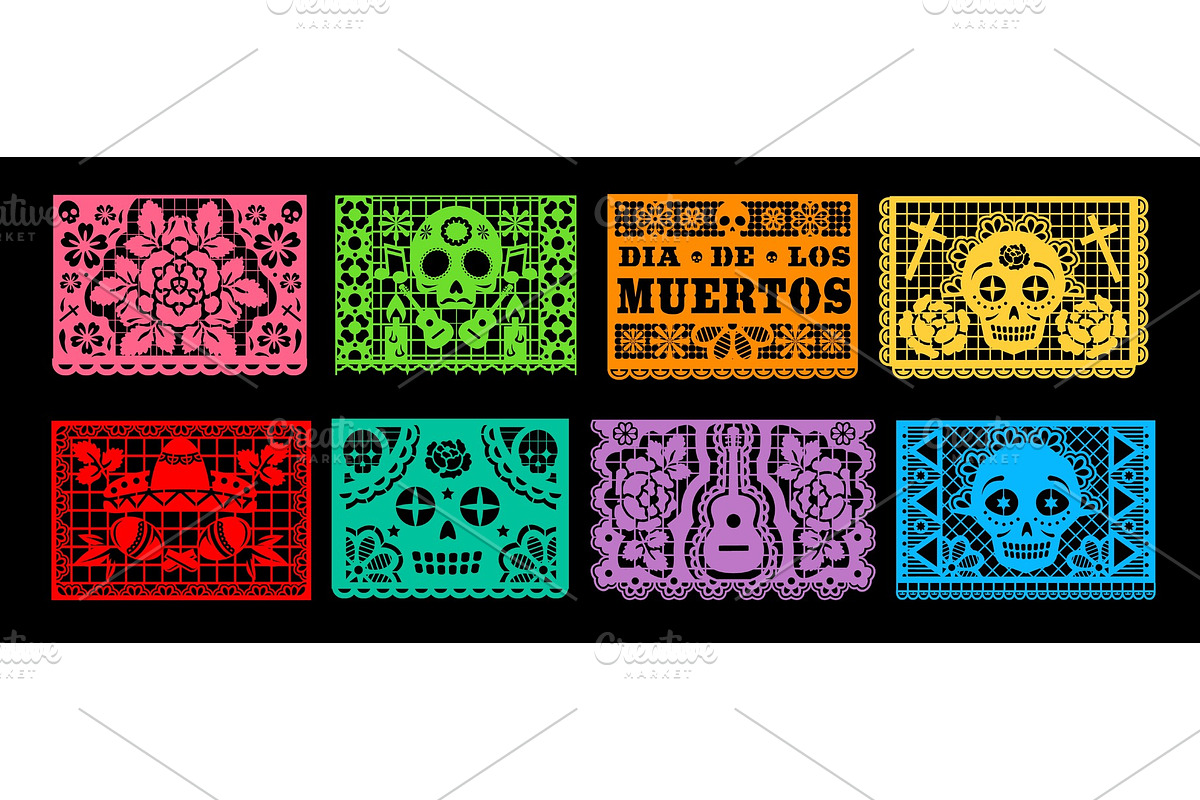 Dia de los Muertos papel picado, an Illustration by Vector Tradition