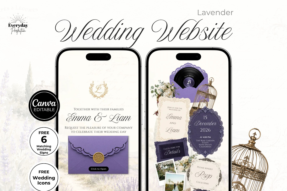 Lavender Wedding Website Invitation, a Landing Page Template by Everyday Perfection (Photo 1 of 12)
