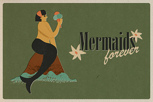 Retro Mermaids clipart and patterns