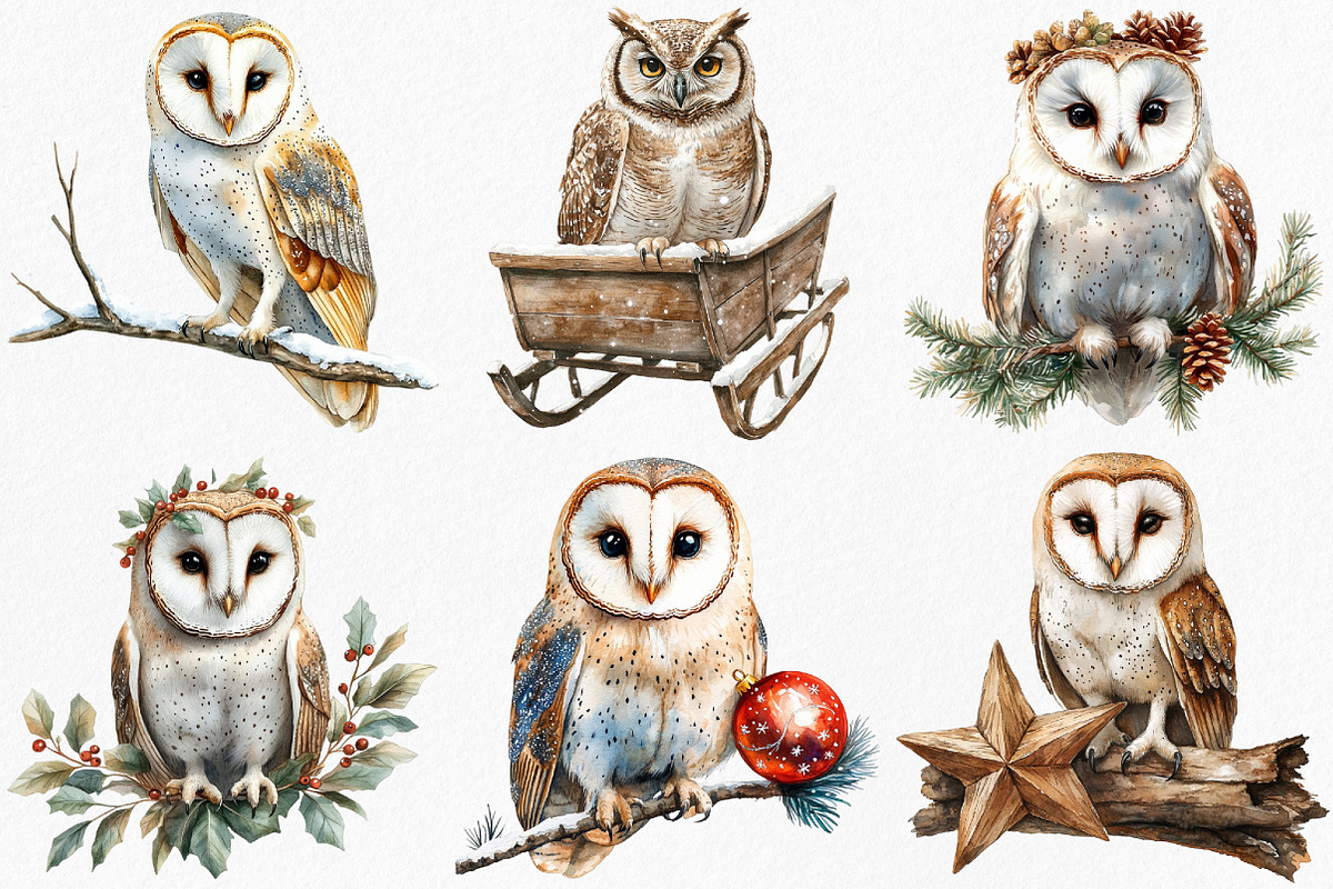 Christmas Barn Owl Clipart, an Illustration by Canvas Craft (Photo 3 of 8)