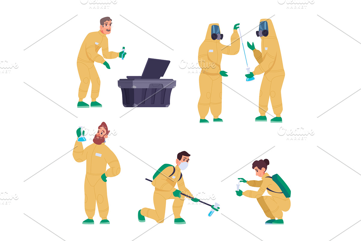 Test water quality. Scientists in, an Illustration by Onyx