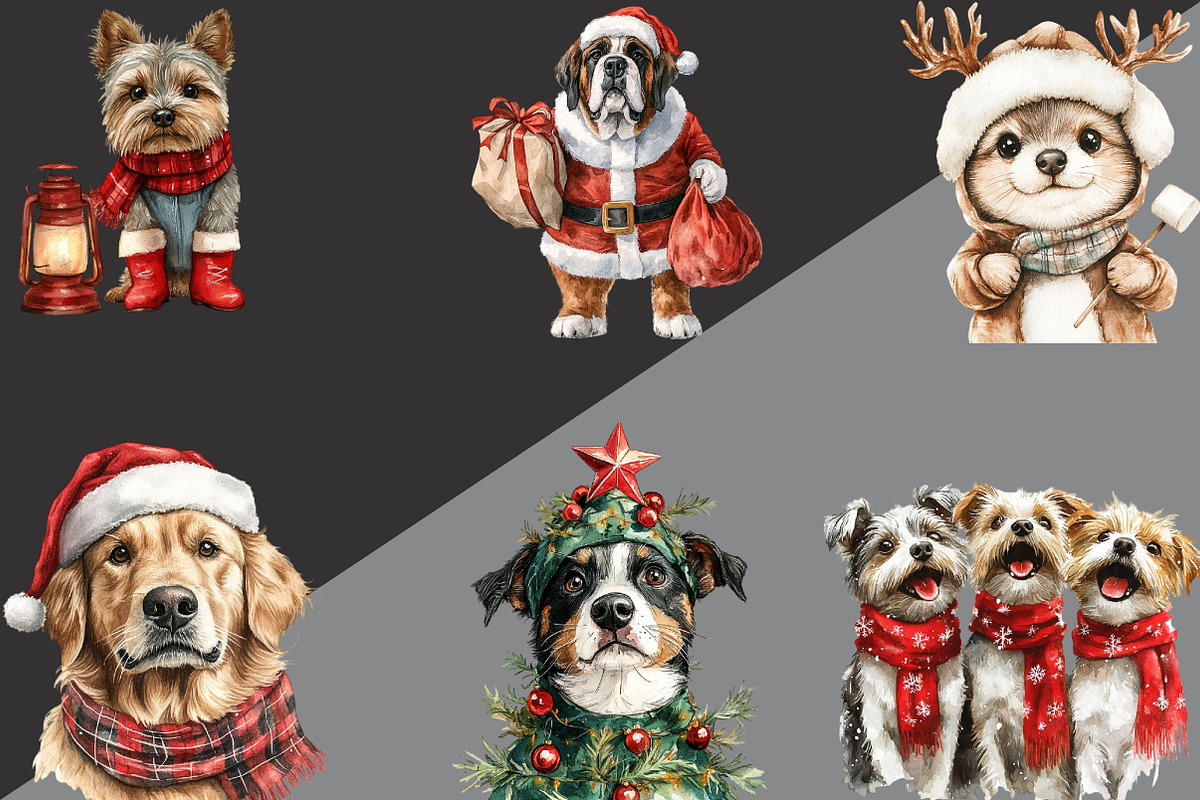 Watercolor Christmas Dog Clipart, an Illustration by Black Bird Studio (Photo 4 of 6)