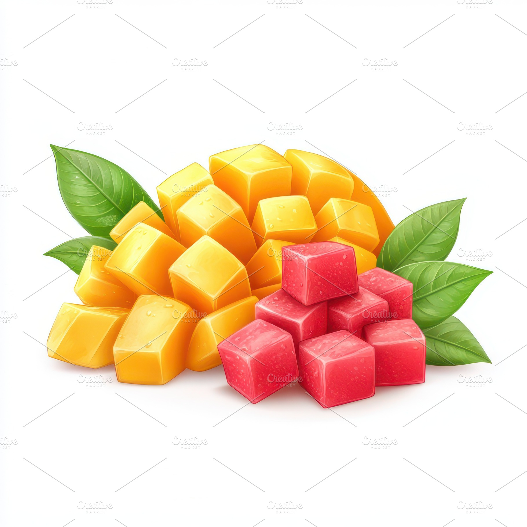 Mango with mango slices cubes with g, a Food & Drink Photo by Pixeness Studio
