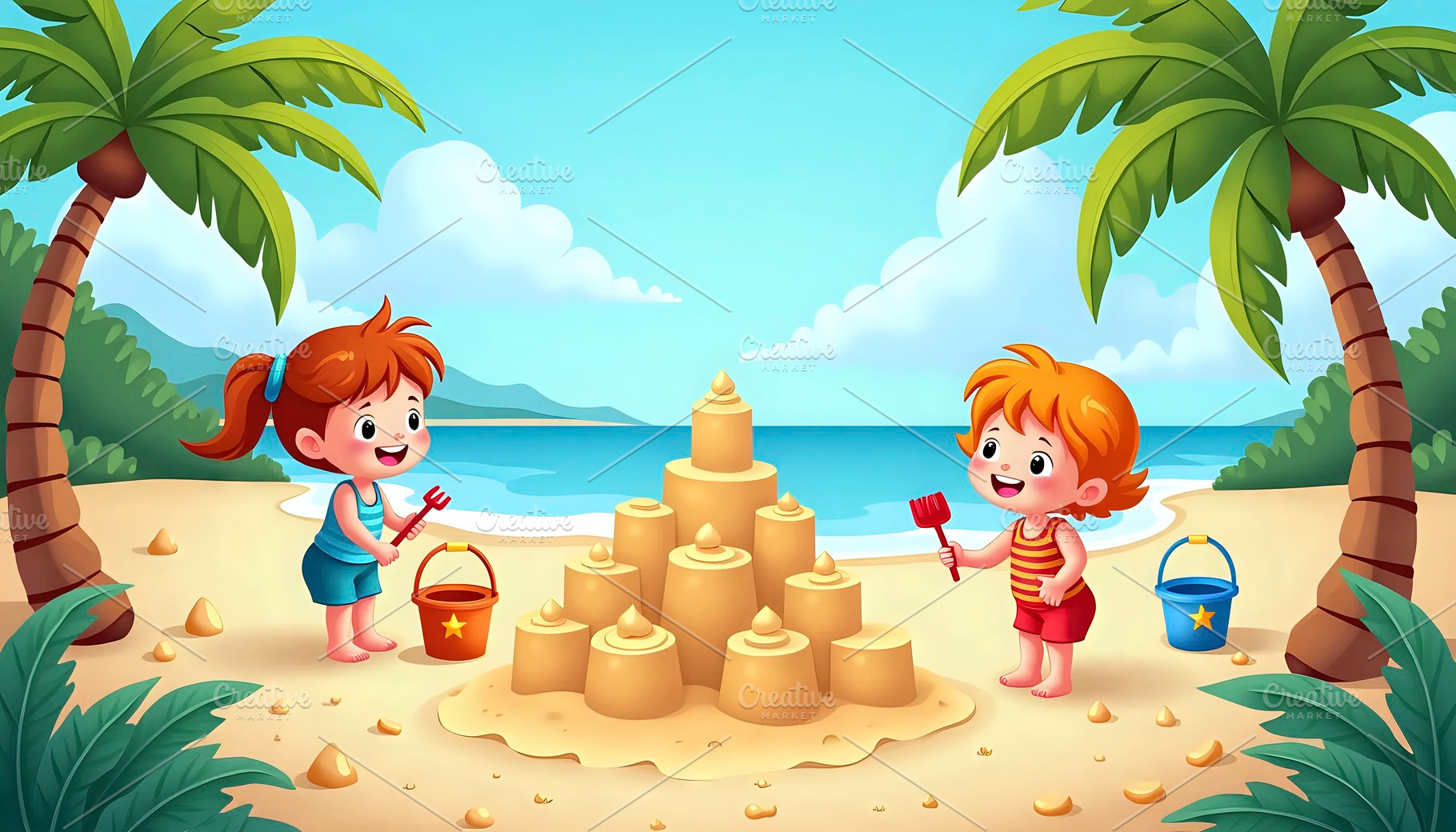 Create a cheerful scene of kids buil, a Photo by LOGOCREATIVE
