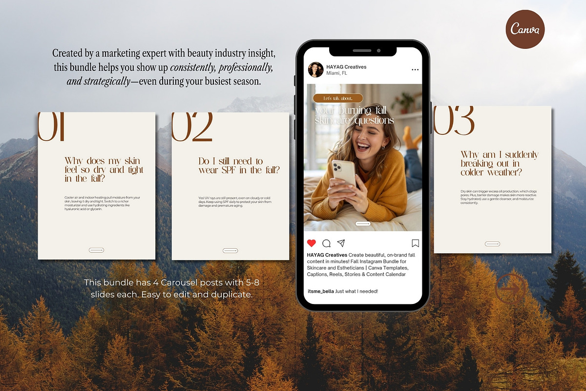 Skincare Instagram Templates Bundle | Fall Season Beauty Social Media preview 7