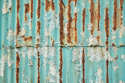 Weathered rusty metal wall with peeling turquoise paint Generative AI, a Holiday Photo by José Manuel Gelpi