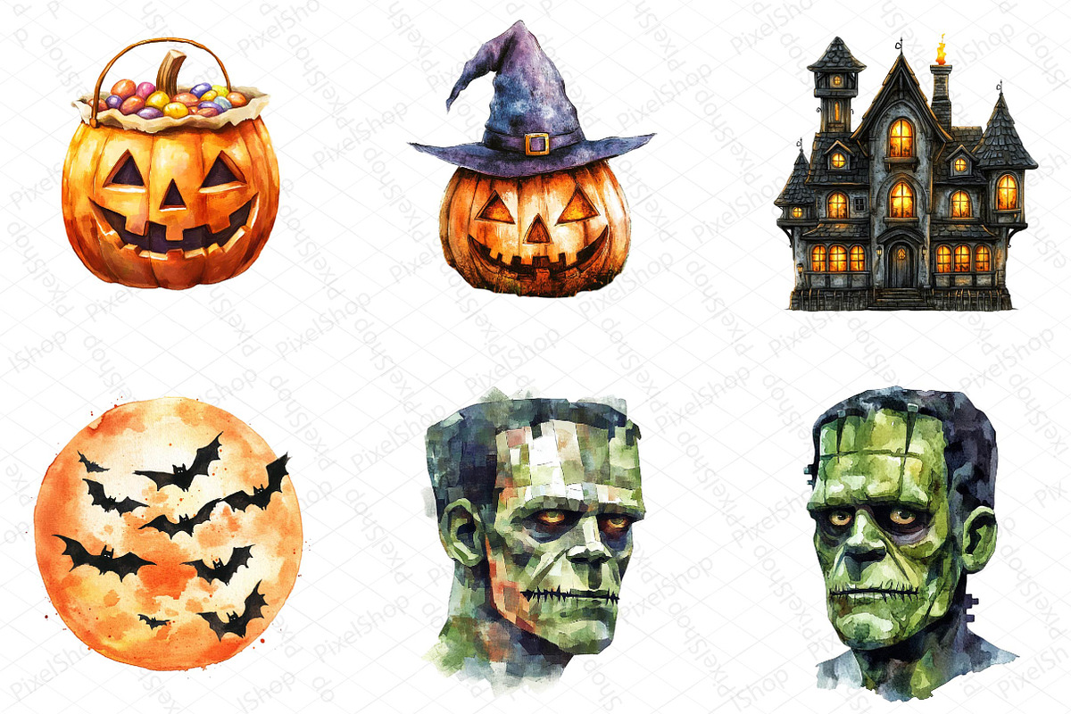 Watercolor Halloween Clipart, an Illustration by DreamPrint404 (Photo 4 of 6)
