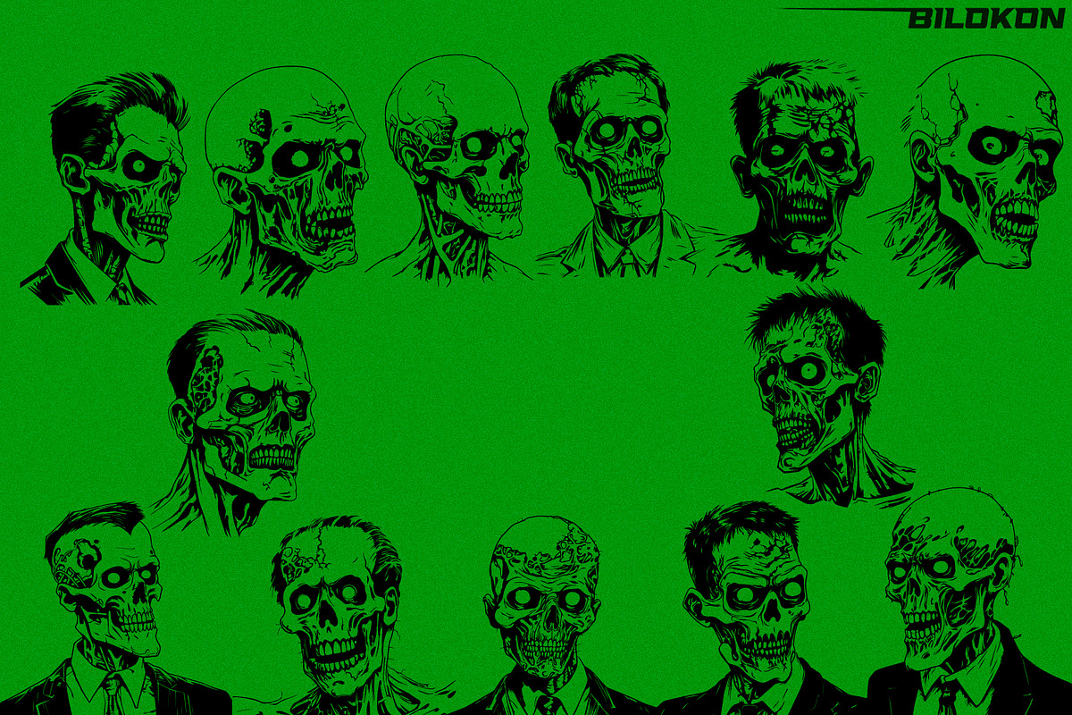 Hand drawn Zombie Vector Pack, an Object Illustration by Bilokon