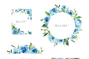 Blue Watercolor Flowers Green Leaves, an Illustration by GraphicsDish (Thumbnail 4 of 5)