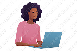Woman Using Laptop Computer Cartoon, a Person Illustration by Christos Georghiou