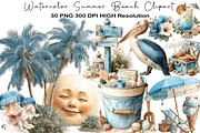 Watercolor Summer Beach Clipart, an Illustration by Black Bird Studio (Thumbnail 1 of 4)