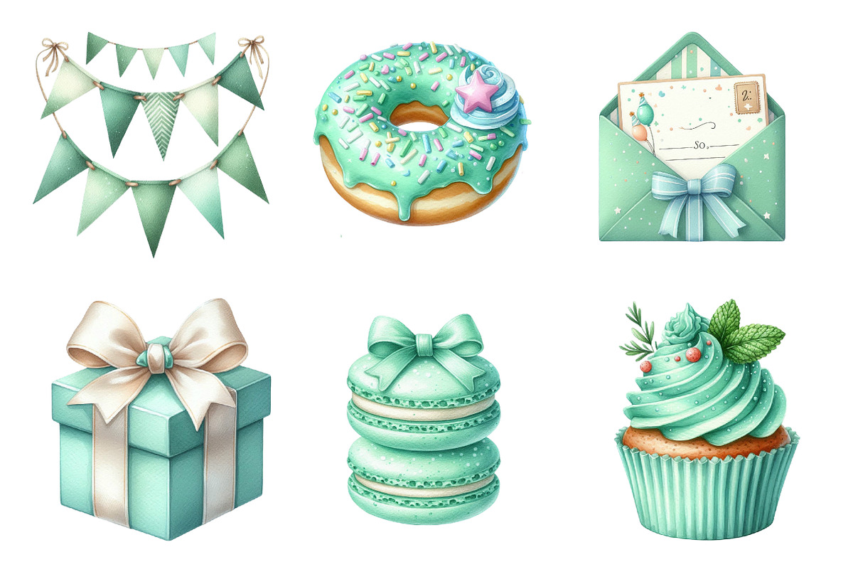 Watercolor Mint Green Birthday PNG, an Illustration by SinaCreation (Photo 2 of 5)