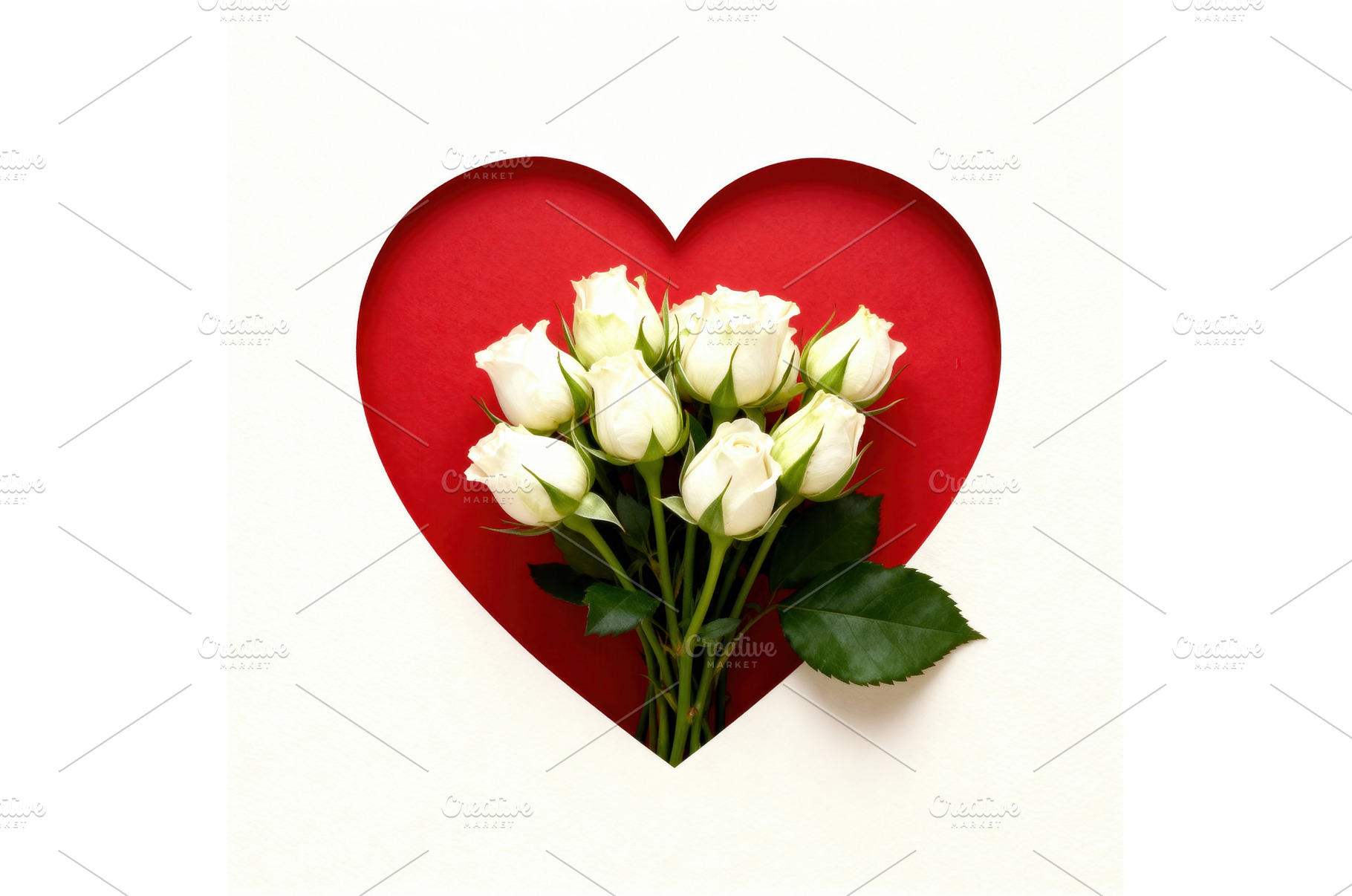 White roses bouquet inside red heart, a Holiday Photo by tilialucida