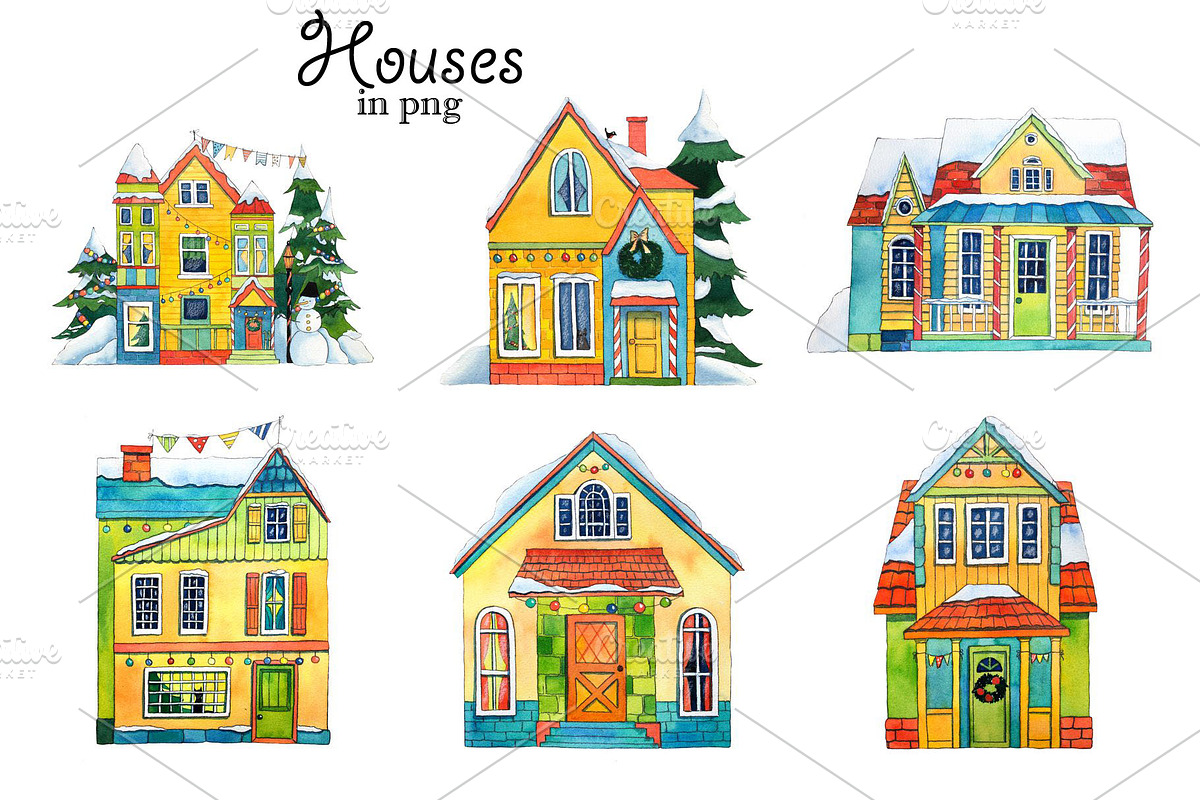 Winter Village Watercolor Set, an Illustration by Daria's Magic World (Photo 2 of 5)