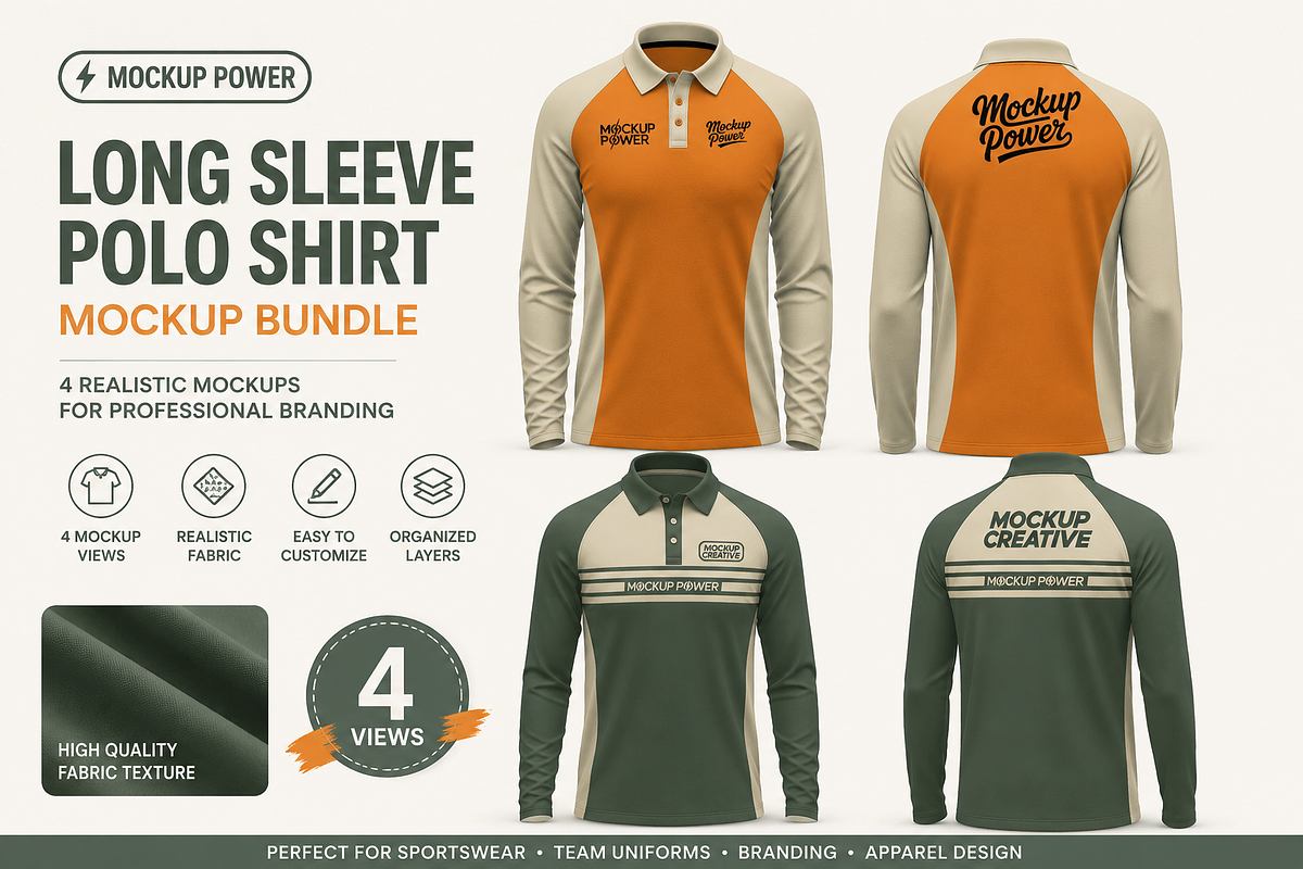 Long Sleeve Polo Shirt Mockup Bundle, a Shirt Mockup by Mockup Power (Photo 4 of 4)