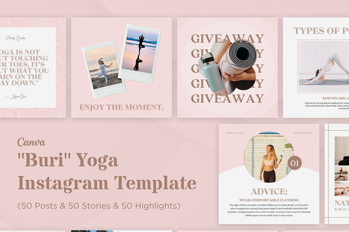 Yoga Instagram Canva Template Buri, a Social Media Template by VeliusCreativeStudio (Photo 1 of 9)