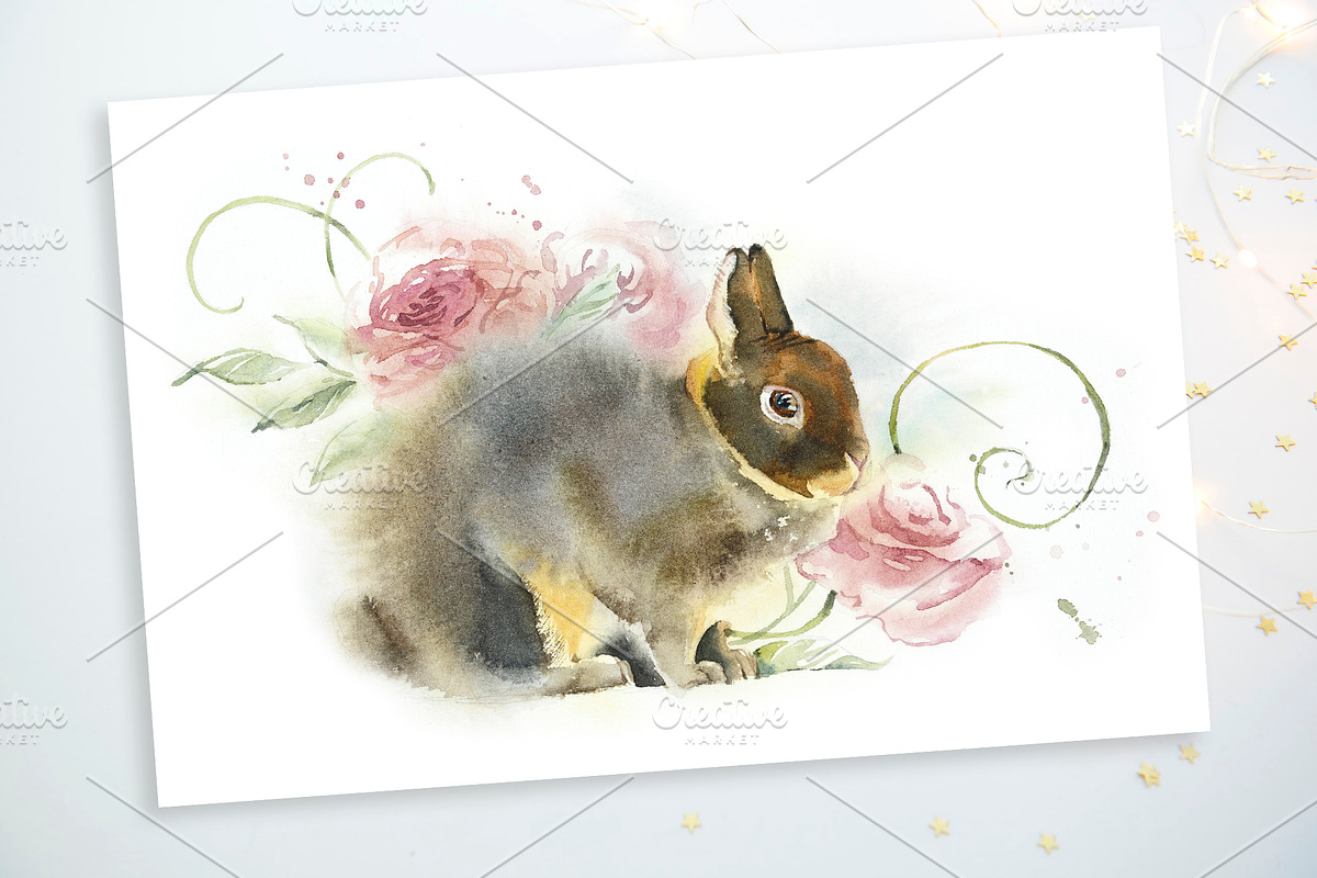 Watercolor Set Rabbits, an Animal Illustration by Budogoshch (Photo 6 of 9)