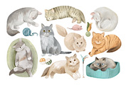 Watercolor Cats Сlipart, Funny Cats, an Object Graphic by ArtGiftsStudio (Thumbnail 2 of 4)