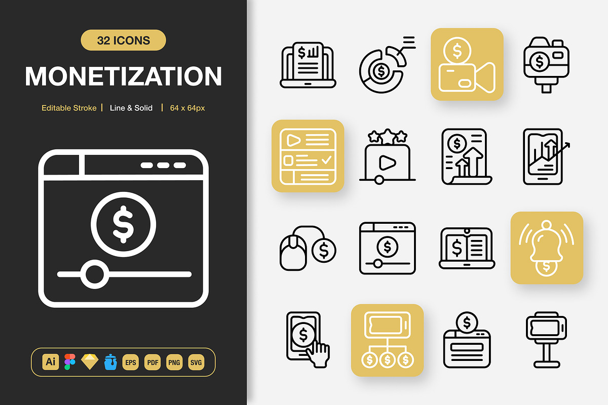 Monetization Icons, an Icon by Spacepixel Creative (Photo 1 of 3)