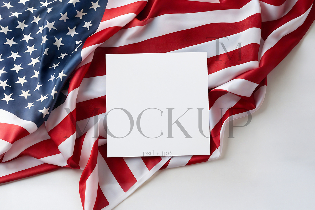 Patriotic Square Mockup with US Flag, a Product Mockup by TatiMockup (Photo 1 of 4)
