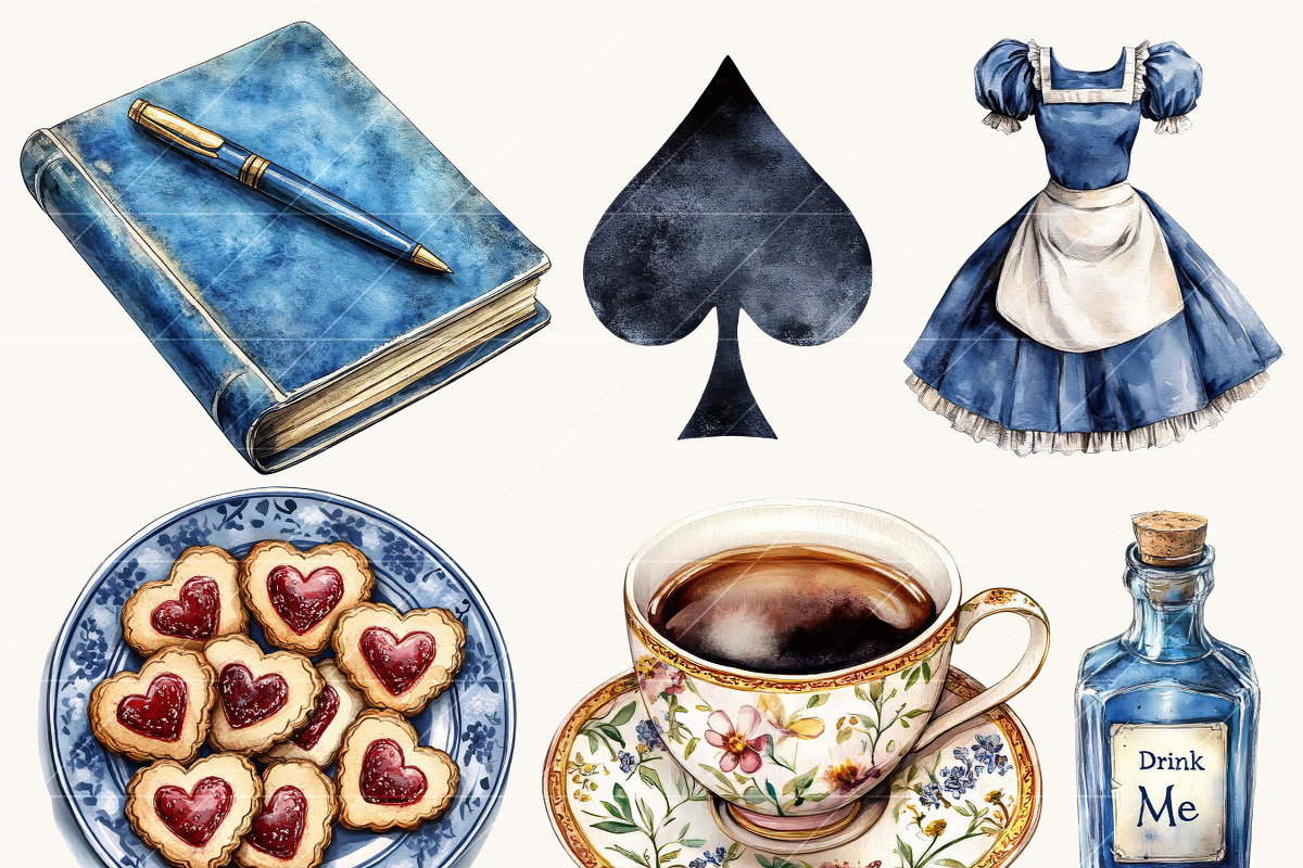 Vintage Blue Wonderland Clipart, a Person Illustration by BusyDaydesign (Photo 4 of 9)